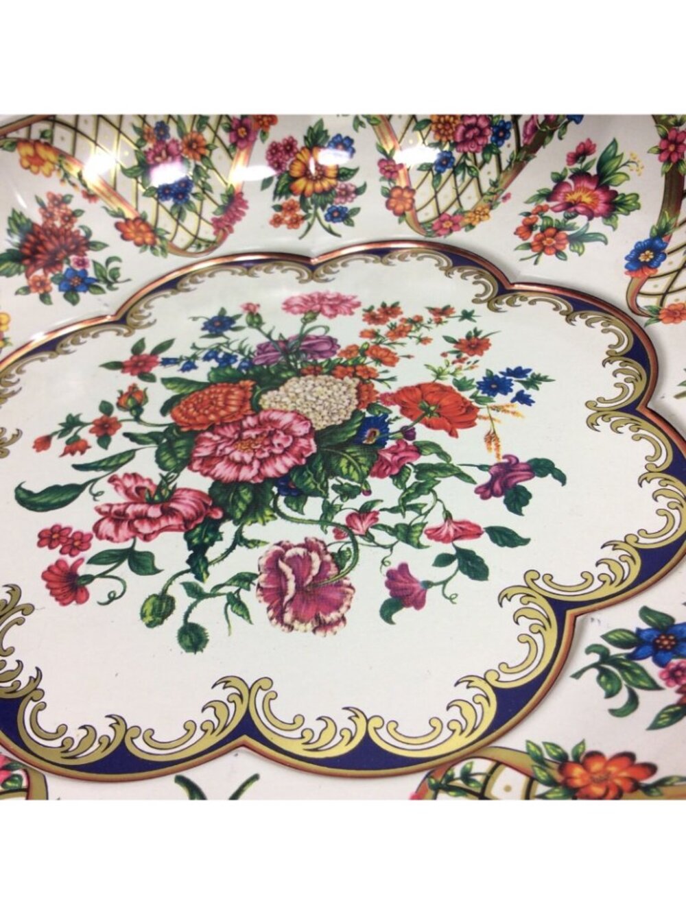 Daher England Serving Fruit Bowl Decorated Ware Tin Floral Gold Vintage 1971 - Picture 6 of 9